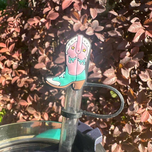 Cowboy Boot Stanley Straw Topper Teal Pink - Picture 5 of 5